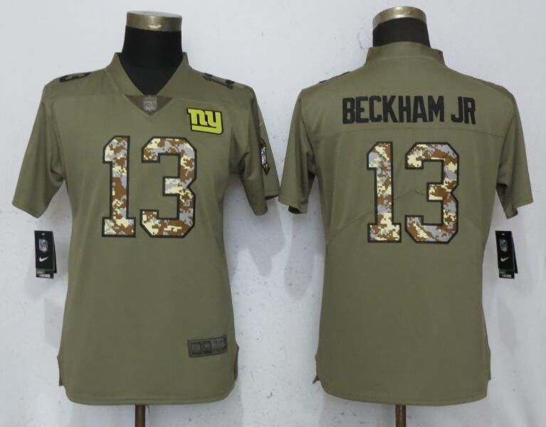 Women New York Giants #13 Beckham jr Olive Camo Carson Nike Salute to Service Player NFL Jerseys->women nfl jersey->Women Jersey